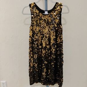 Marciano Black and Gold Sequin Girls Sleeveless A-line Formal Dress Size Xl (16)